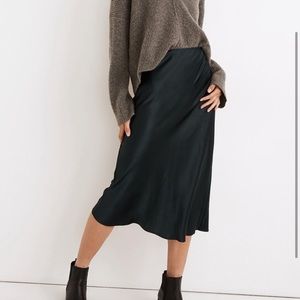 Madewell black satin midi skirt